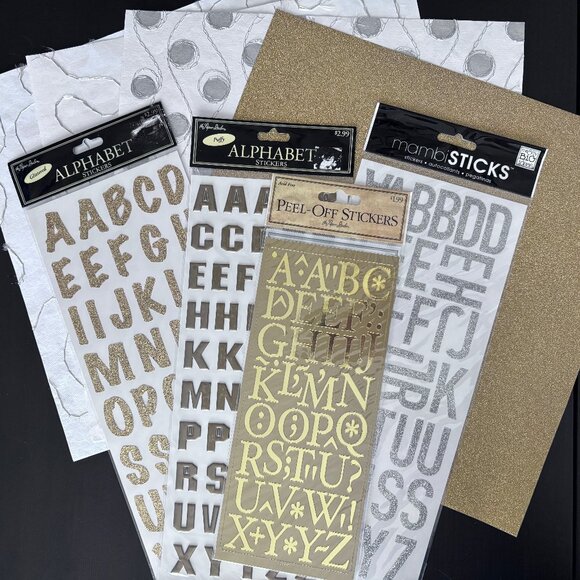 Silver & Gold Scrapbooking Bundle of Paper and Stickers - Picture 1 of 8
